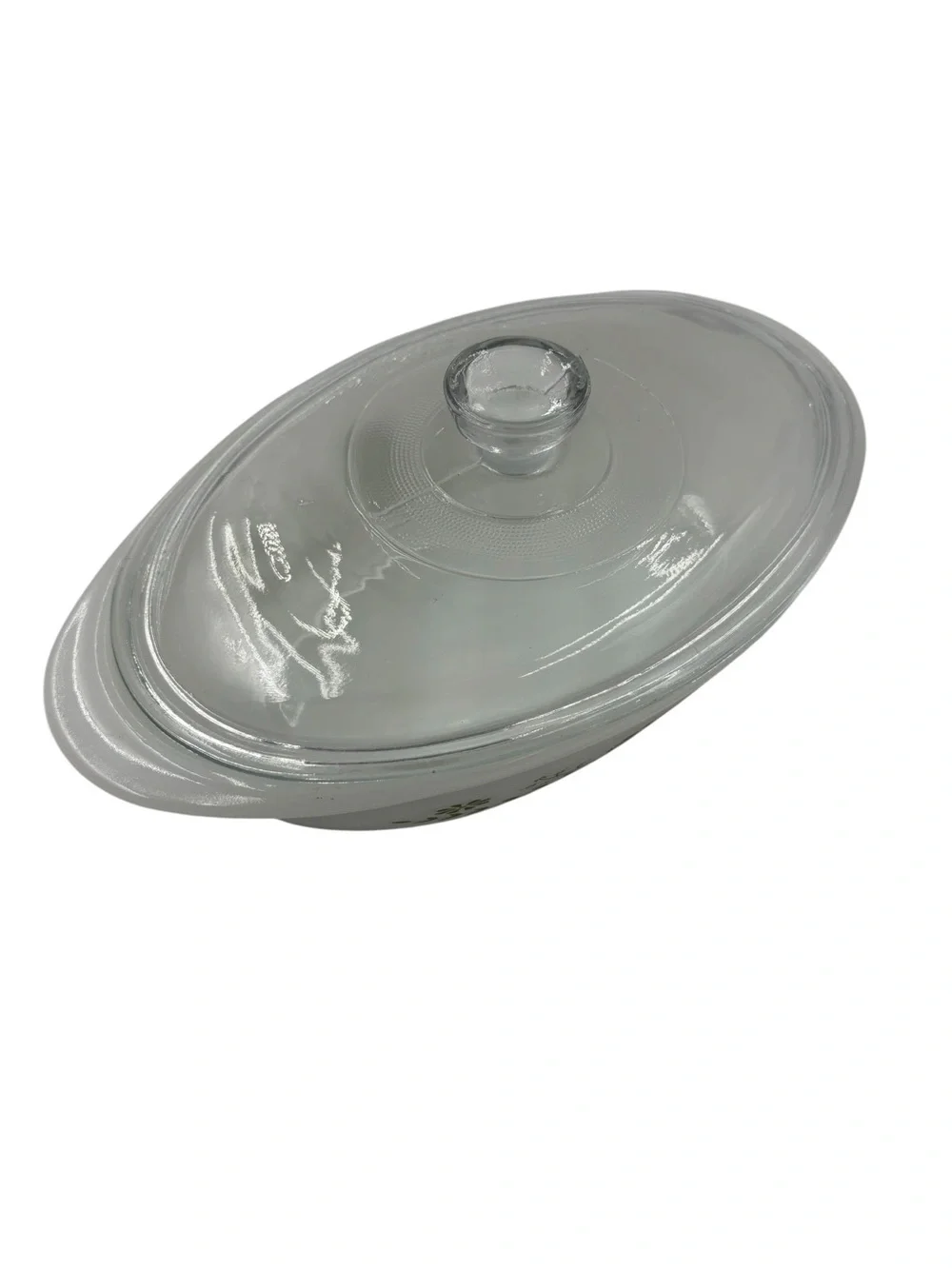Vintage Glasbake J235 1 Qt Oval Covered Casserole Dish Green Daisy Primrose Lid